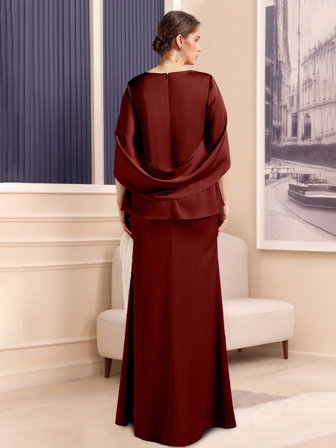 Plus Size Scoop Neck Sheath Dress in Stretch Satin for Bridal Mothers