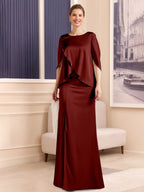 Plus Size Scoop Neck Sheath Dress in Stretch Satin for Bridal Mothers