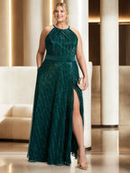 Plus Size Sleeveless Halter Floor Length Dress Mother Of The Bride Side Split