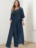 Plus Size Mother Of The Bride Jumpsuit With Jacket Appliques Side Split