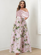 Plus Size Printed Flower Mother Of The Bride Dress One Shoulder Bow Belt A Line