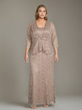 Plus Size Mother Of The Bride Dress Set With Jacket Square Neck Floor Length
