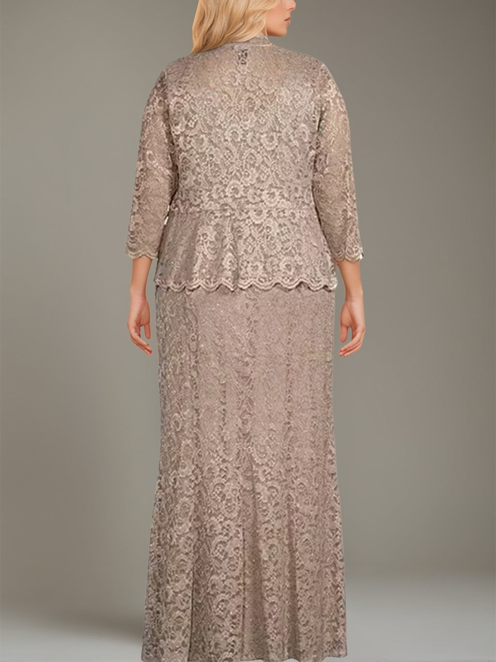 Plus Size Mother Of The Bride Dress Set With Jacket Square Neck Floor Length