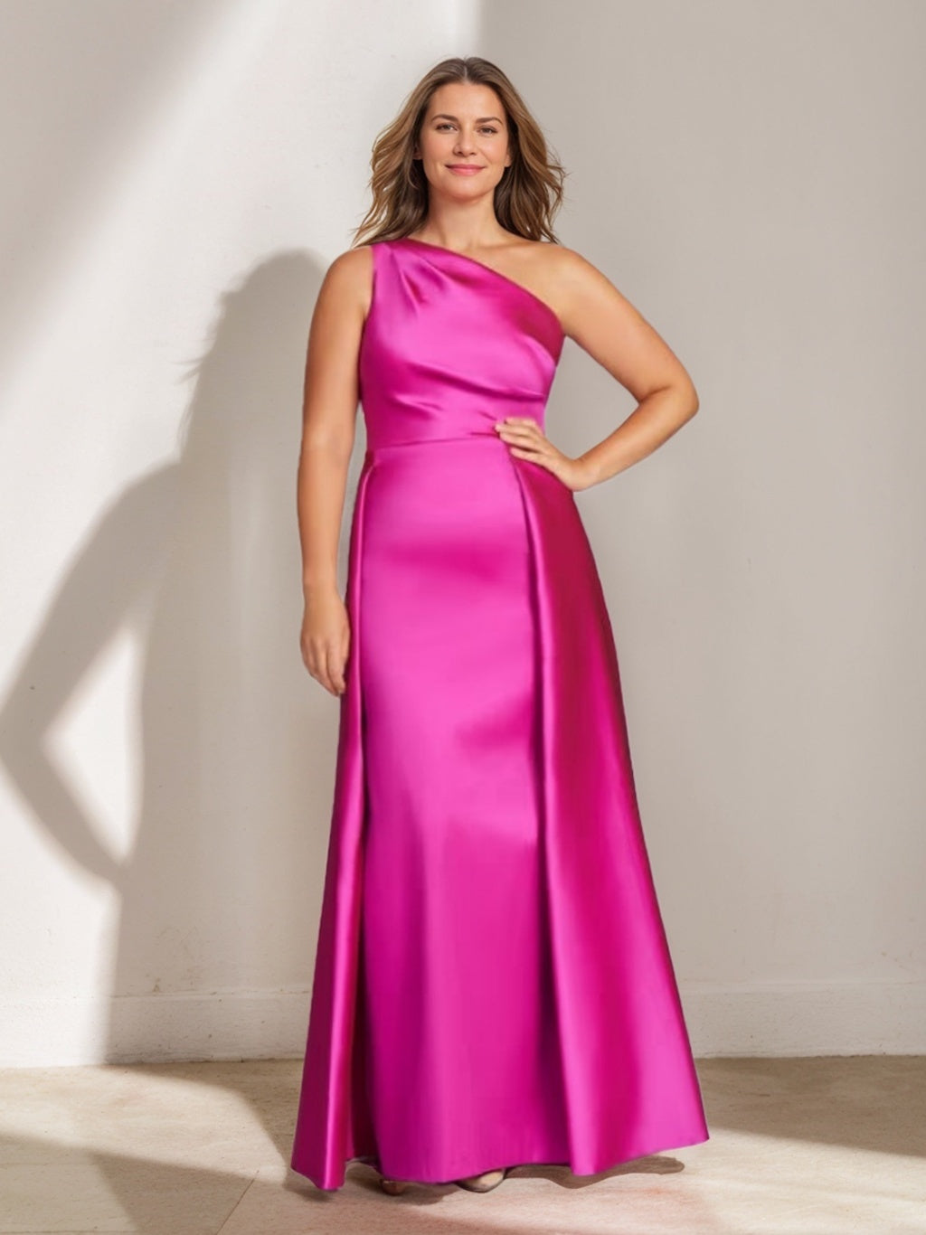Plus Size One-Shoulder Sleeveless Mother of the Bride Gown with Ruffles