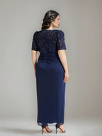 V Neck Short Sleeve Plus Size Mother Of The Bride Dress With Sequins And Ruches