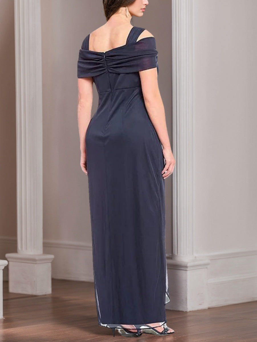 Plus Size Cold Shoulder Ankle Length Mother Of Bride Sheath Dress With Ruffles