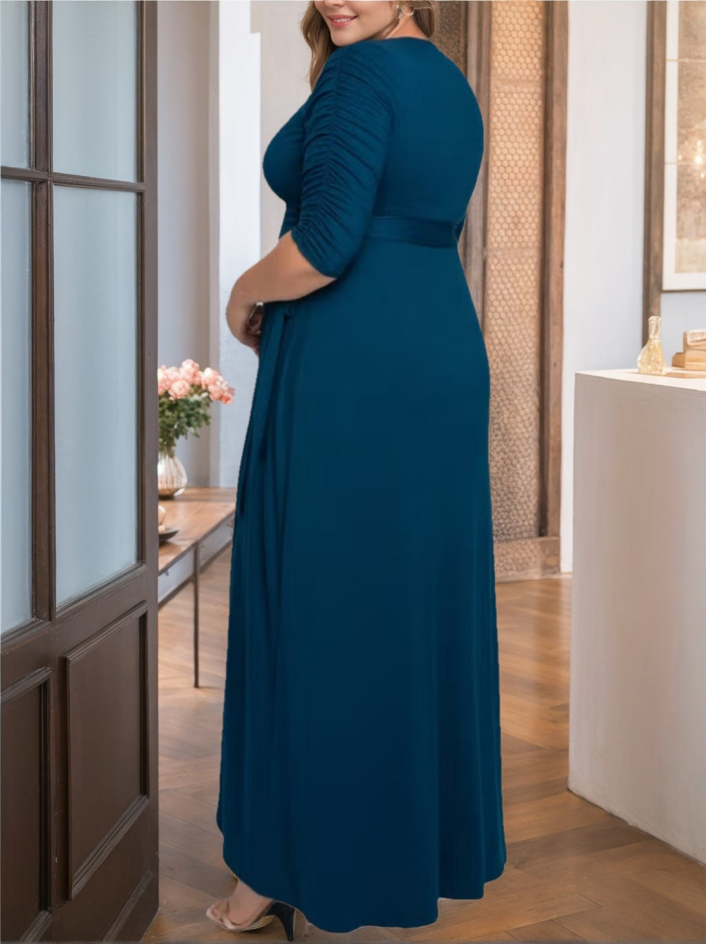 Plus Size V Neck A Line Mother Of The Bride Dress With Asymmetrical Ruffles