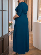 Plus Size V Neck A Line Mother Of The Bride Dress With Asymmetrical Ruffles