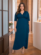 Plus Size V Neck A Line Mother Of The Bride Dress With Asymmetrical Ruffles