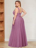 V Neck Sleeveless A Line Tulle Plus Size Mother Of The Bride Dress With Ruffles