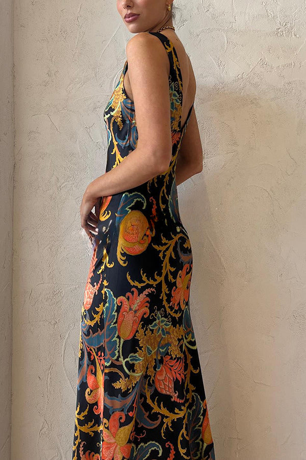 Vestido Maxi de Seda Exclusivo com Estampa Botânica Forever Mine
