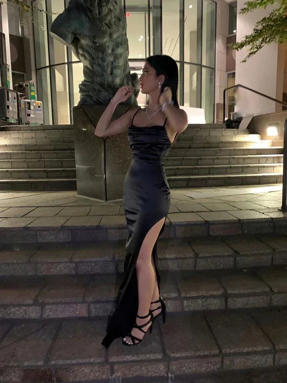 Black Spaghetti Straps Evening Dress Sexy Prom Dress Y427