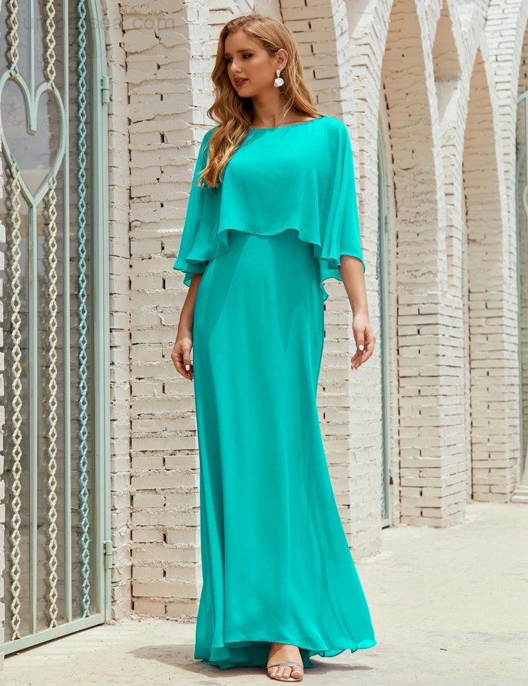Bridesmaid Dress Women Long Sleeve V-Neck Chiffon Formal Wedding Party Dress 28018