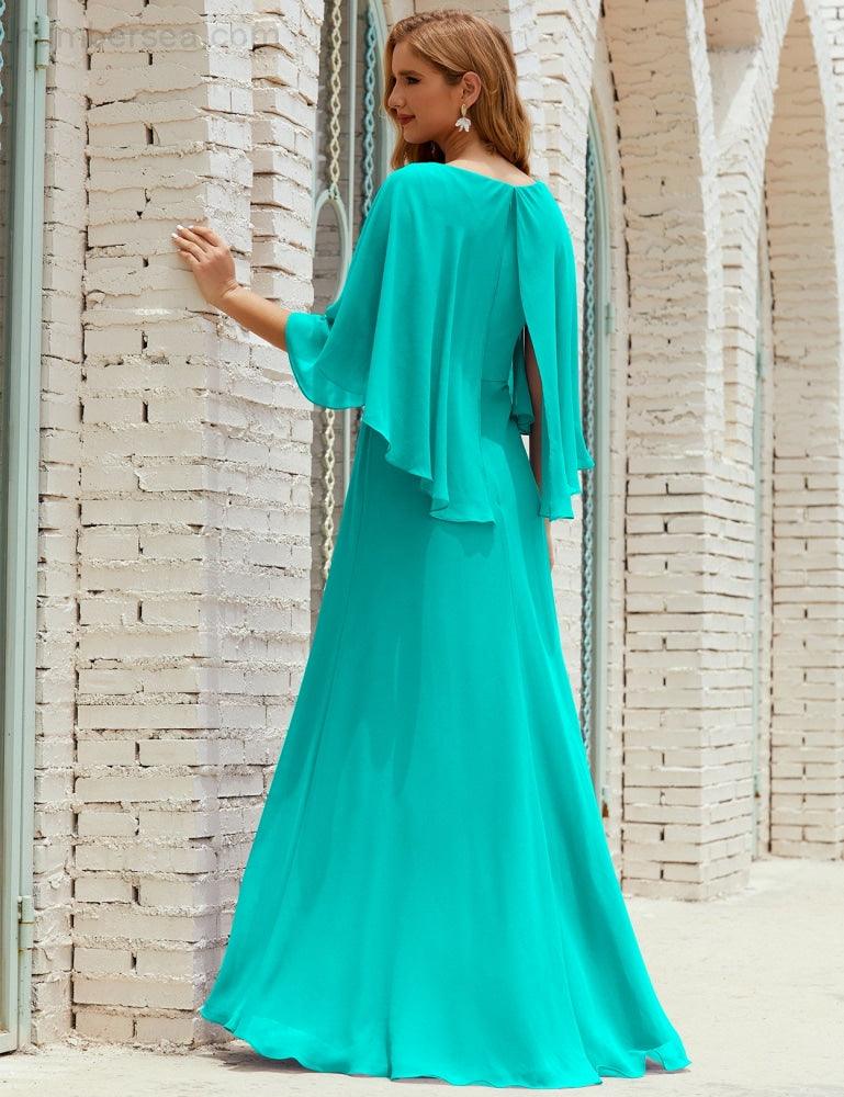Bridesmaid Dress Women Long Sleeve V-Neck Chiffon Formal Wedding Party Dress 28018