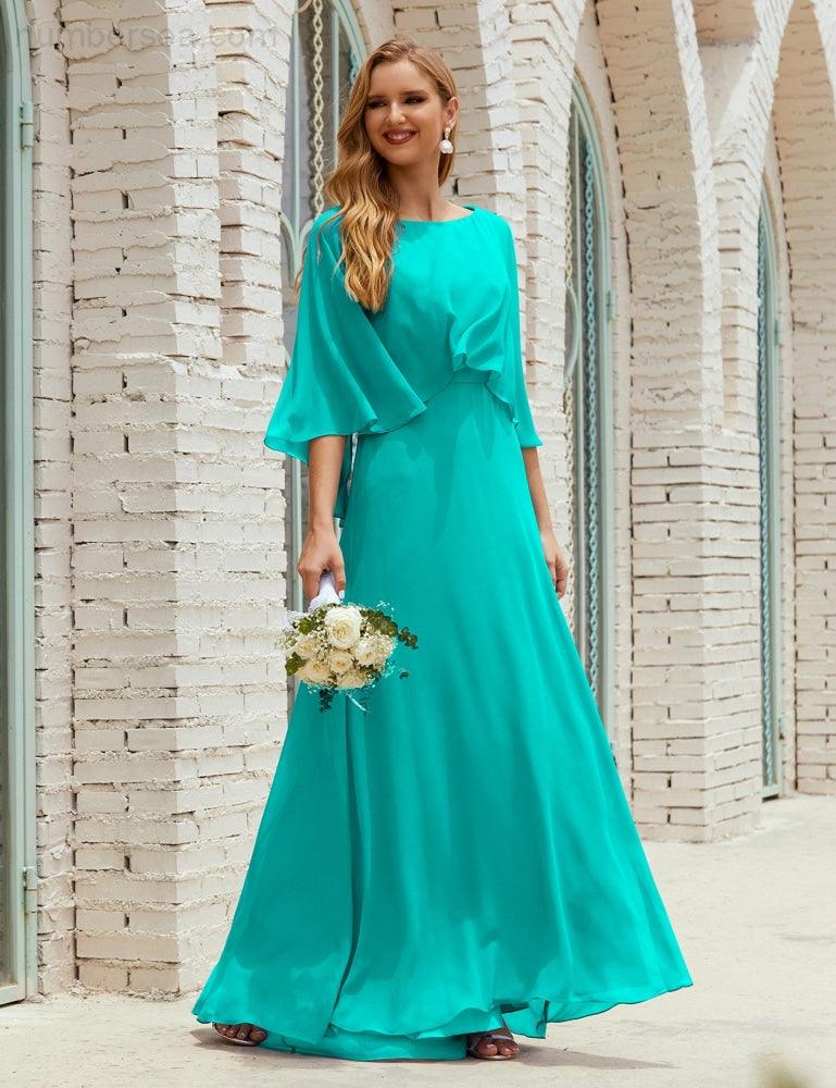 Bridesmaid Dress Women Long Sleeve V-Neck Chiffon Formal Wedding Party Dress 28018