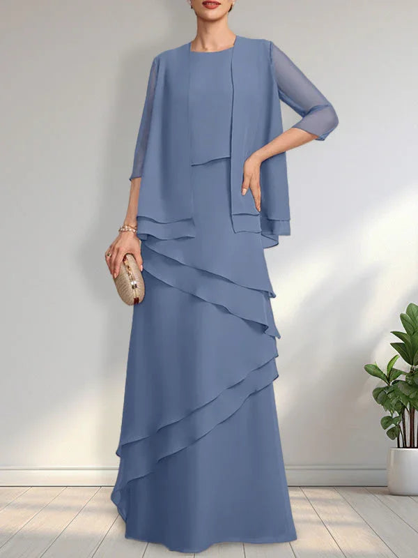 Etui-Ausschnitt bodenlanges Chiffonkleid für die Brautmutter