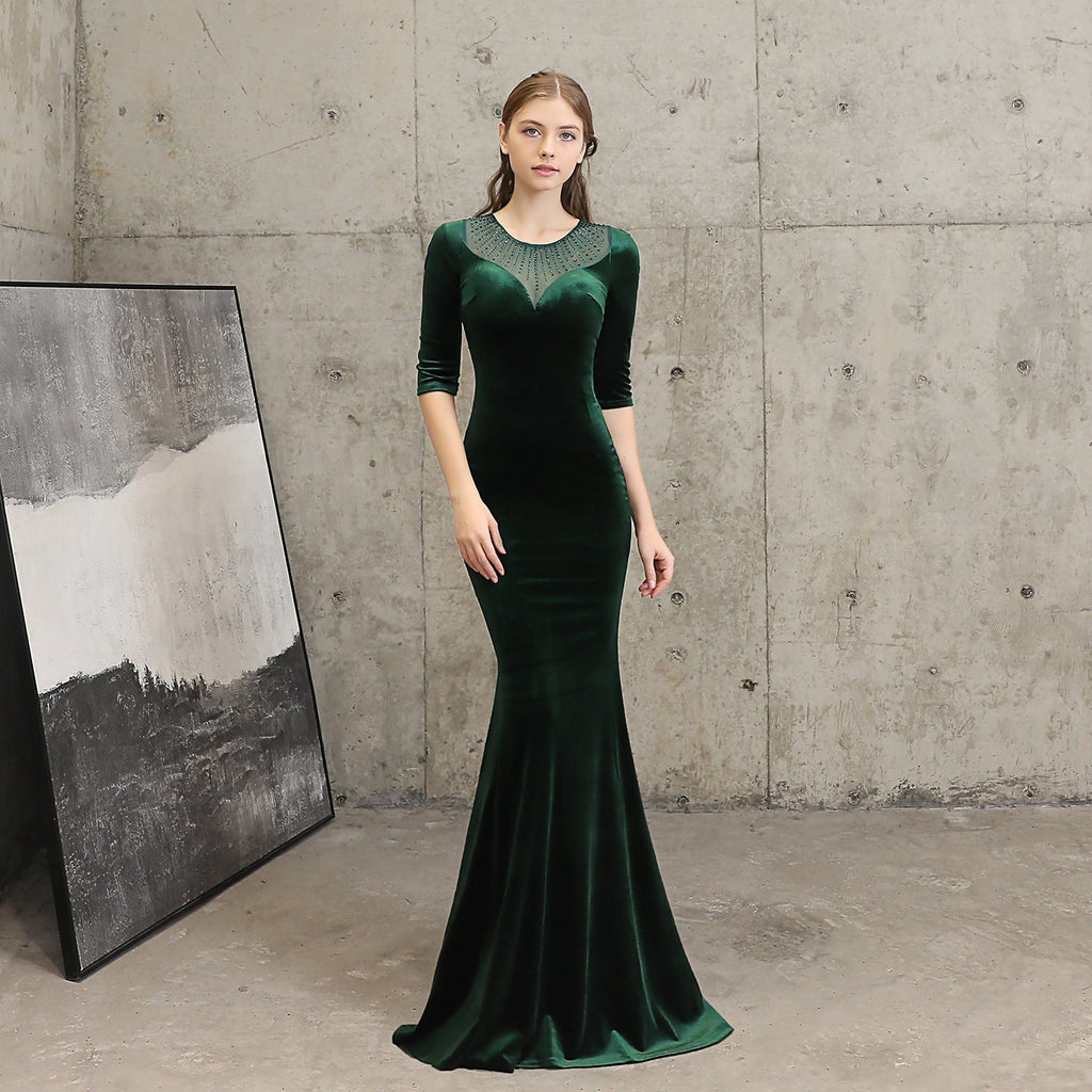 Abito da sera a coda di pesce Donna Alta Gamma Elegante Cocktail Riunione Annuale Elegante Regina in Velluto Nero