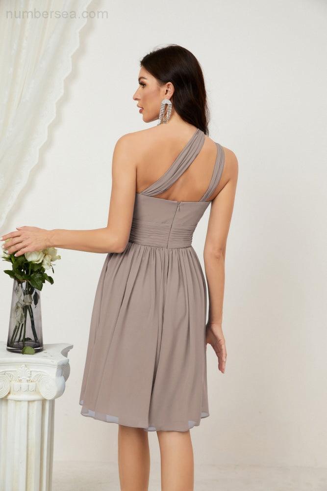 Women Chiffon Short One Shoulder Bridesmaid Dress Formal Dresses for Party Homecoming  2804
