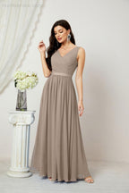 Abiti lunghi da damigella in chiffon da donna, linea a, senza maniche, abito formale da ballo per serata, abiti per festa di ritorno a casa 2808