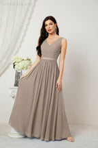 Abiti lunghi da damigella in chiffon da donna, linea a, senza maniche, abito formale da ballo per serata, abiti per festa di ritorno a casa 2808