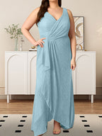 A-Line V-Neck Ruched Metallic Mesh Dress