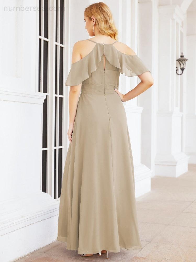 Cold Shoulder Long Bridesmaid Dresses Side Slit Formal Prom Gowns Party Wedding 28070