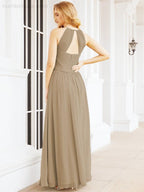 Sleeveless Bridesmaid Dresses Long Prom Gown Zipper with Keyhole Back 28056