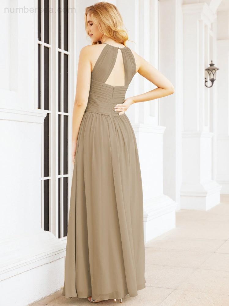 Sleeveless Bridesmaid Dresses Long Prom Gown Zipper with Keyhole Back 28056