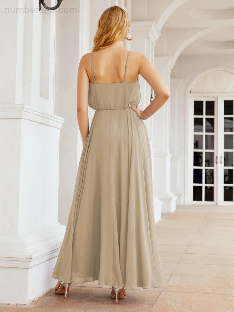 Numbersea Vestidos compridos de dama de honor com alças Vestido formal em linha A para jovens 28029
