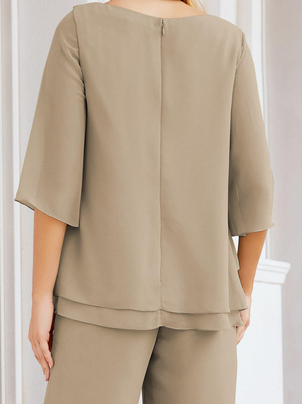Numbersea Elegantes 2-teiliges Kleid für die Brautmutter Große Größen Hosenanzug mit Rüschenschichten Silberner Hausmantel 28064
