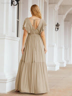 Abiti da sera formali da donna Numbersea con schiena scoperta, scollo a V, lunghi in chiffon, abiti da damigella con cintura in vita 28038
