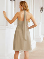 Halter Chiffon Bridesmaid Dresses Short Sleeveless Formal Party Dress Open Back 28023