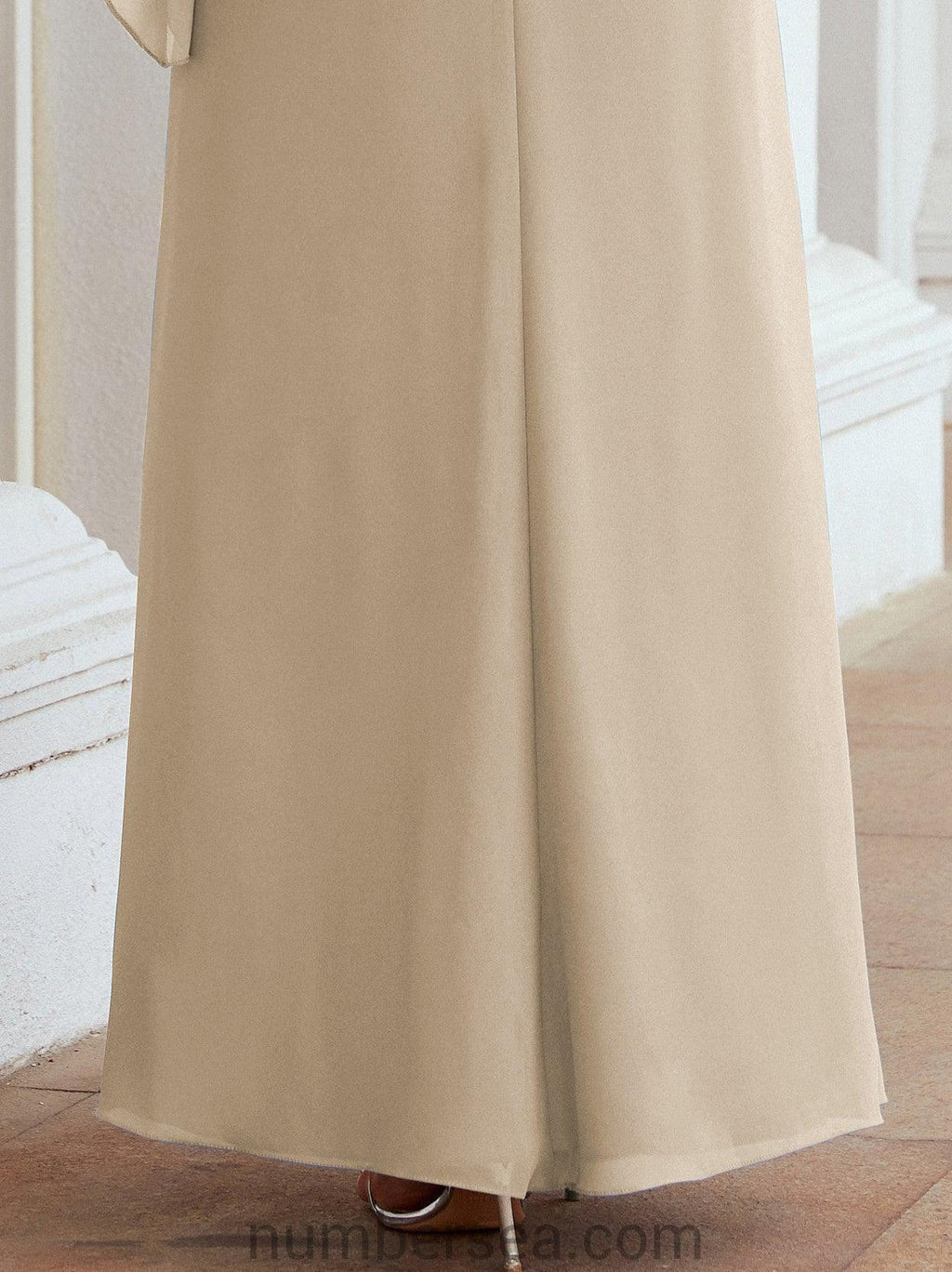 Numbersea Festliches Abendkleid Lang Mutter der Braut Kleid mit Rüschencape 28026