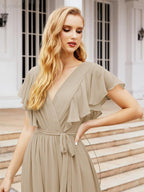 Abiti da sera formali da donna Numbersea con schiena scoperta, scollo a V, lunghi in chiffon, abiti da damigella con cintura in vita 28038