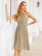 Halter Chiffon Bridesmaid Dresses Short Sleeveless Formal Party Dress Open Back 28023