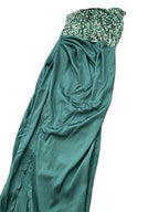 Vestido de noite de comprimento médio de uma peça de manga comprida de fada verde com lantejoulas verdes