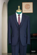 Navy Blue Wool 3 Piece Tailored Wedding Suit For Groom And Groomsmen