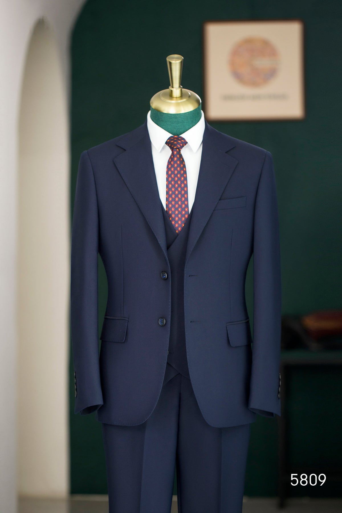 Navy Blue Wool 3 Piece Tailored Wedding Suit For Groom And Groomsmen