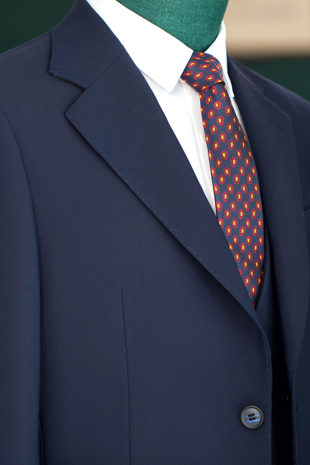 Navy Blue Wool 3 Piece Tailored Wedding Suit For Groom And Groomsmen