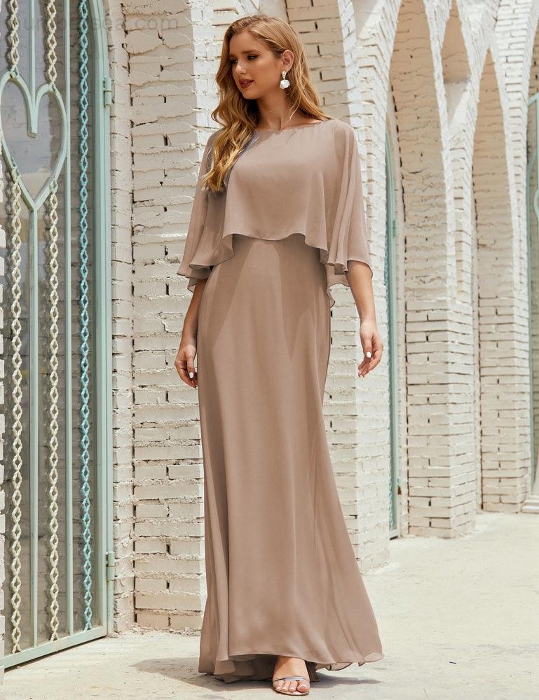 Bridesmaid Dress Women Long Sleeve V-Neck Chiffon Formal Wedding Party Dress 28018