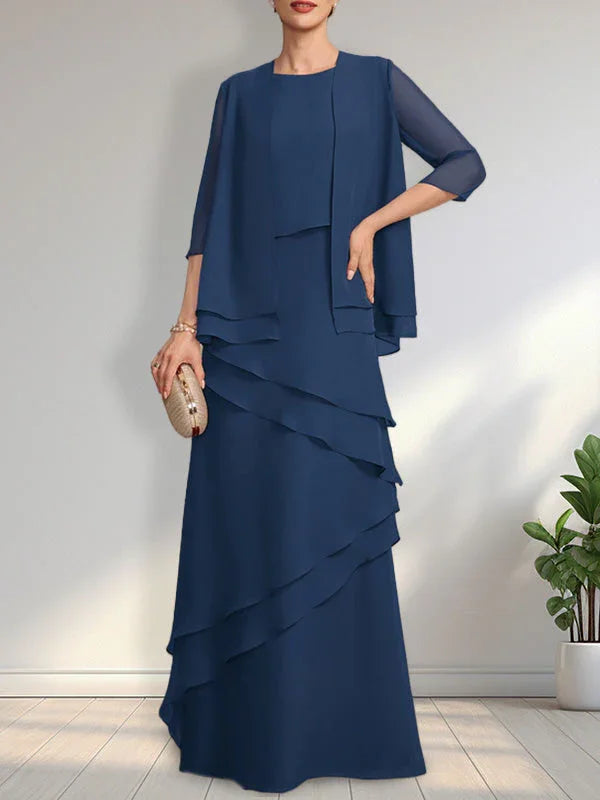 Etui-Ausschnitt bodenlanges Chiffonkleid für die Brautmutter