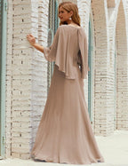 Bridesmaid Dress Women Long Sleeve V-Neck Chiffon Formal Wedding Party Dress 28018