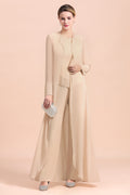 BMbridal Champagne Long Chiffon Mother of the Bride Dress Two Pieces With Jacket