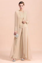 BMbridal Champagne Long Chiffon Mother of the Bride Dress Two Pieces With Jacket