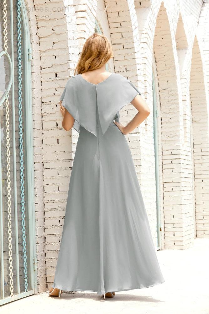 Mother of The Bride Dresses Plus Size V-Neck Floor Length Formal Prom Dress for Wedding Guest 28020