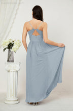 Neck Bridesmaid Dresses Chiffon Long Spaghetti A-line Formal Prom Gown for Wedding Party Evening 2801