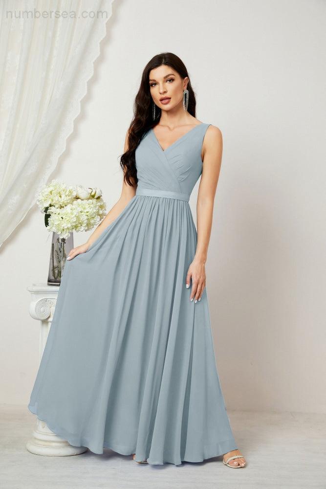 Abiti lunghi da damigella in chiffon da donna, linea a, senza maniche, abito formale da ballo per serata, abiti per festa di ritorno a casa 2808