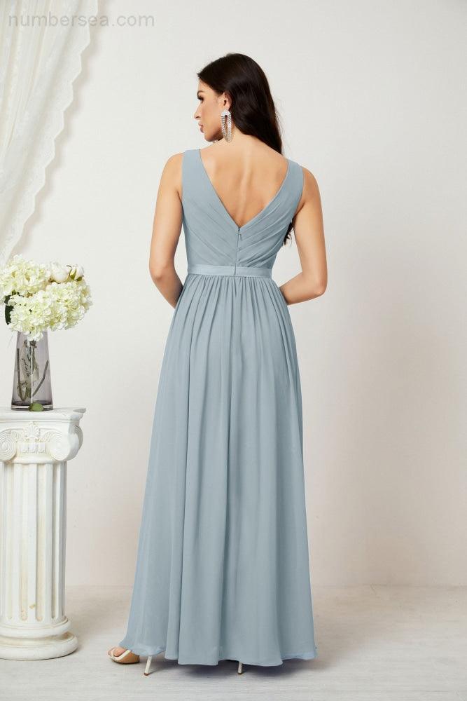 Abiti lunghi da damigella in chiffon da donna, linea a, senza maniche, abito formale da ballo per serata, abiti per festa di ritorno a casa 2808