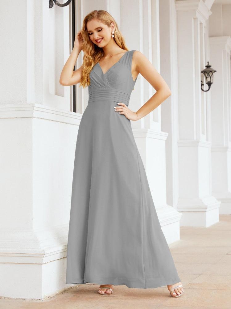 Formelles Ballkleid Elegantes ärmelloses Brautjungfernkleid mit V-Ausschnitt für Hochzeitsfeier 28037
