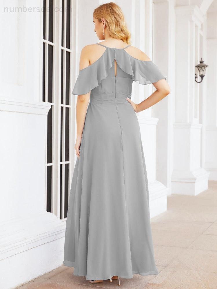 Cold Shoulder Long Bridesmaid Dresses Side Slit Formal Prom Gowns Party Wedding 28070